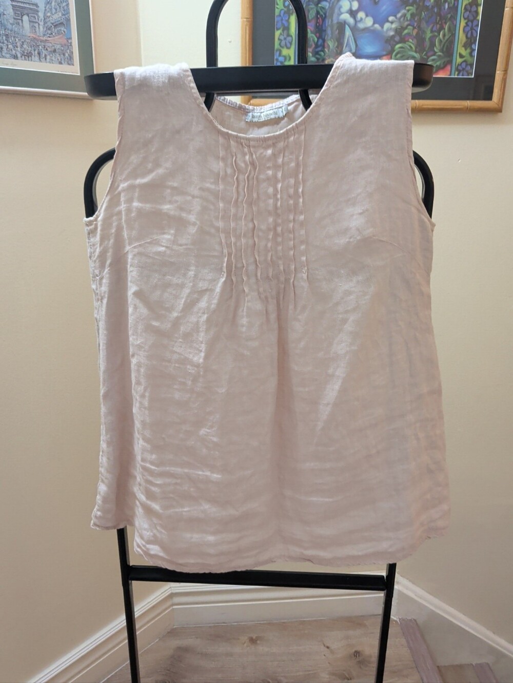 Laura Bianchi Sleeveless Pintuck Italian Linen Top in Light Blush. SZ Med.